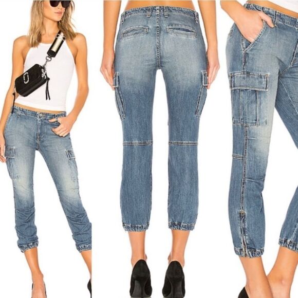 Nili Lotan Cargo Military Cropped Denim, Vintage Wash Sz 28 - Picture 1 of 15